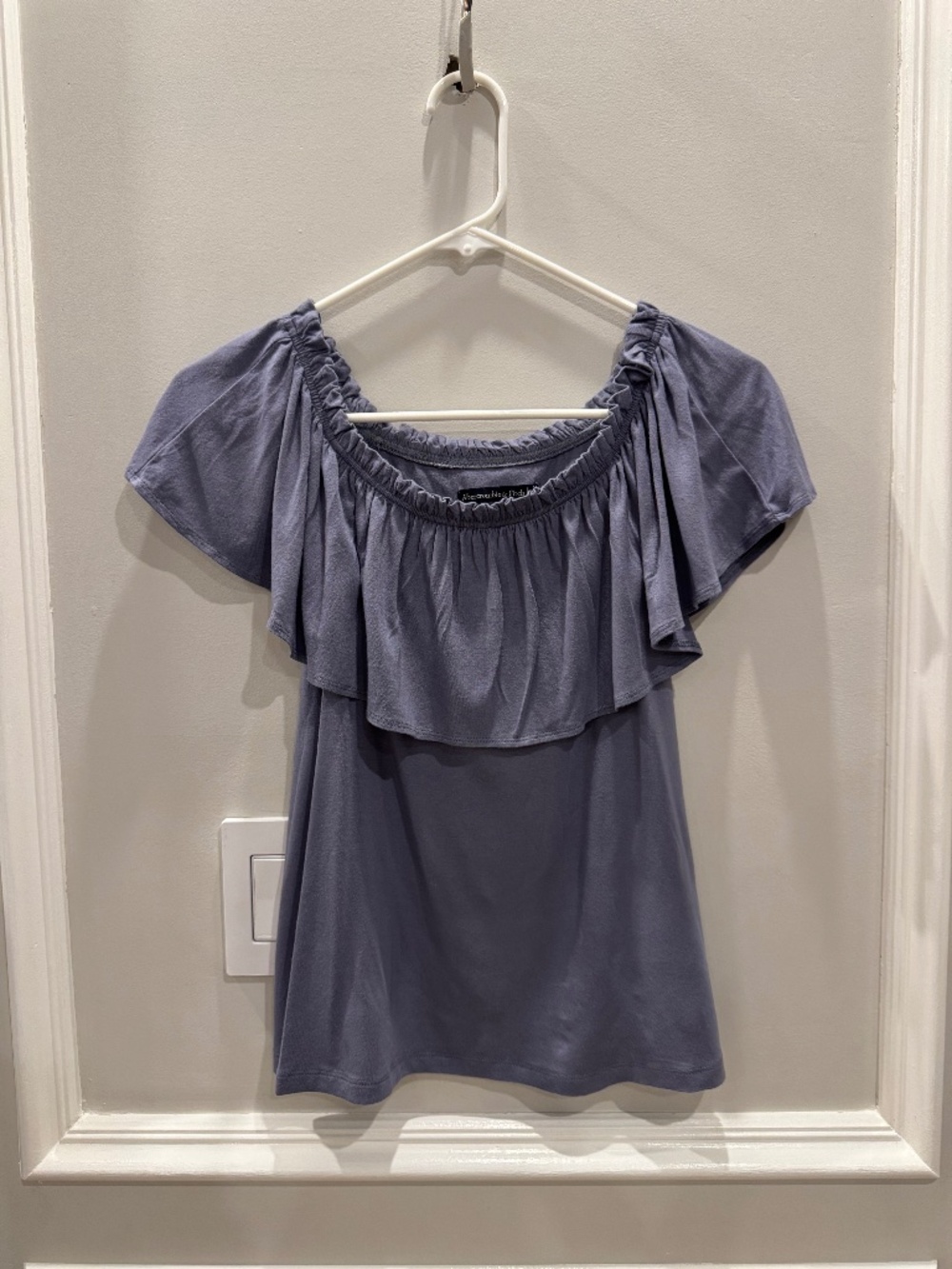 Abercrombie Blue Ruffle Off Shoulder Cottage Coquette Prairie Boho Top XS